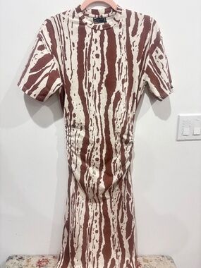 ASOS DESIGN Midi T-Shirt Dress Size 4 Brown Cream Animal Print Ruched Bodycon